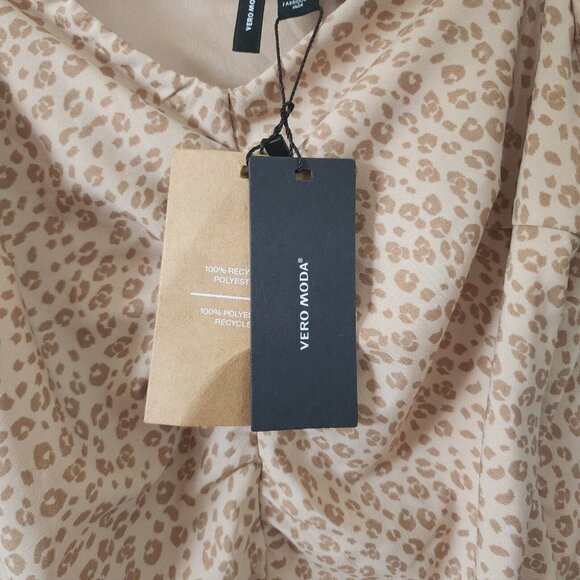 VERO MODA Center Ruching Animal Print Long Sleeve Lined Dress NEW Size 10272530 - Picture 4 of 6